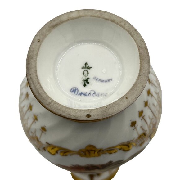 Antique Dresden Ohme Germany Creamer & Sugar Hand Painted Watteau Scenes Gold - Picture 7 of 16